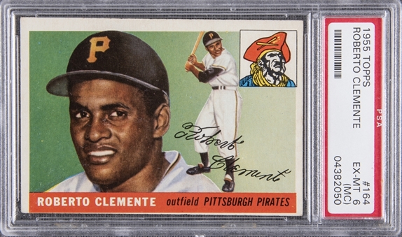1955 Topps #164 Roberto Clemente Rookie Card – PSA EX-MT 6 (MC)
